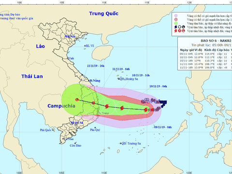 Ngày 10/11, bão số 6 giật cấp 15 di chuyển vào các tỉnh Quảng Ngãi đến Khánh Hòa