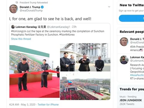 Tổng thống Mỹ 'vui mừng' vì ông Kim Jong-un đã trở lại