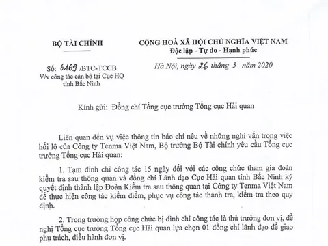 Vụ nghi vấn công ty Tenma hối lộ để né thuế: Tạm đình chỉ lãnh đạo Cục Hải quan Bắc Ninh