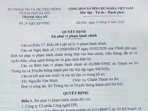 Xử phạt Công ty cổ phần Công nghệ EPI 25 triệu đồng vì đưa tin sai sự thật