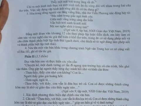 Đề thi - đáp án môn Ngữ văn tuyển sinh vào lớp 10 năm 2020 tại Hà Nội