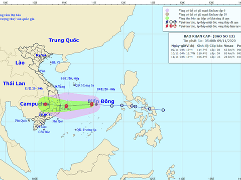 Bão số 12 di chuyển theo hướng Tây tiến vào Phú Yên - Ninh Thuận