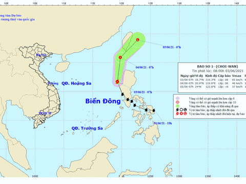 Bão Choiwan có xu hướng suy yếu thành áp thấp nhiệt đới