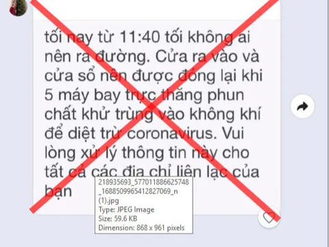 Thông tin '5 máy bay trực thăng phun khử khuẩn' tại TP.HCM là sai sự thật