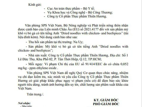 Mì khô vị bò gà của Thiên Hương bị thu hồi vì nghi chứa chất độc hại
