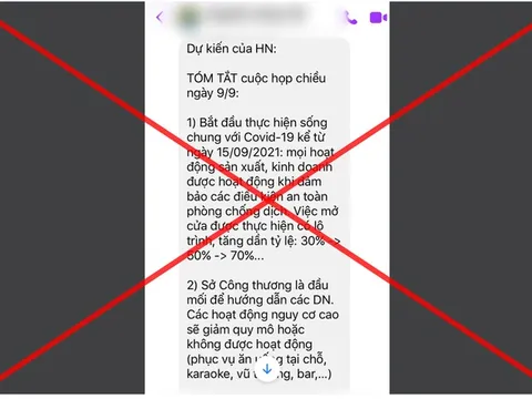 Thông tin 'Hà Nội sống chung với COVID-19 kể từ ngày 15/9' là giả