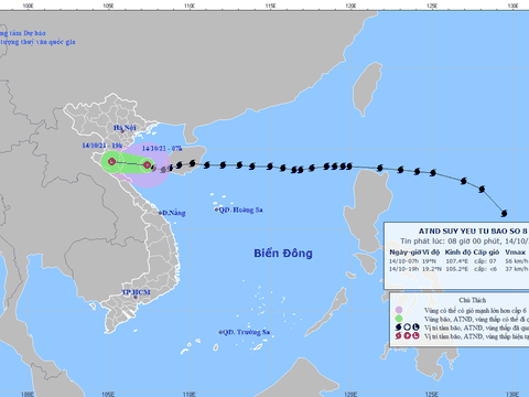 Bão số 8 suy yếu thành áp thấp nhiệt đới, cách Thanh Hóa khoảng 220km
