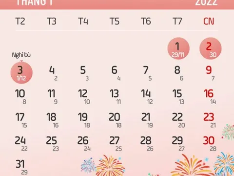 Tết Dương lịch 2022 người lao động được nghỉ 3 ngày liên tục