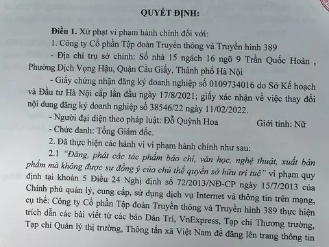 Phạt 40 triệu đồng một doanh nghiệp tự ý trích dẫn thông tin từ các báo