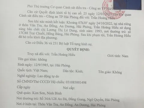Truy nã đối tượng dùng súng bắn chết bạn gái tại Hải Phòng