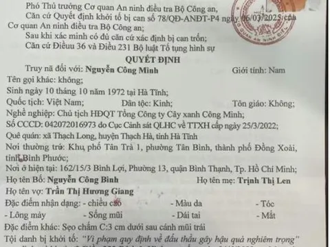 Truy nã đặc biệt Chủ tịch HĐQT Tổng Công ty Cây xanh Công Minh